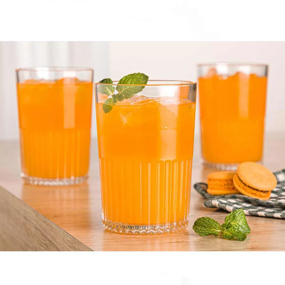 لیوان 3عدد شیشه ای شیار دار لیمون مدل 350CC