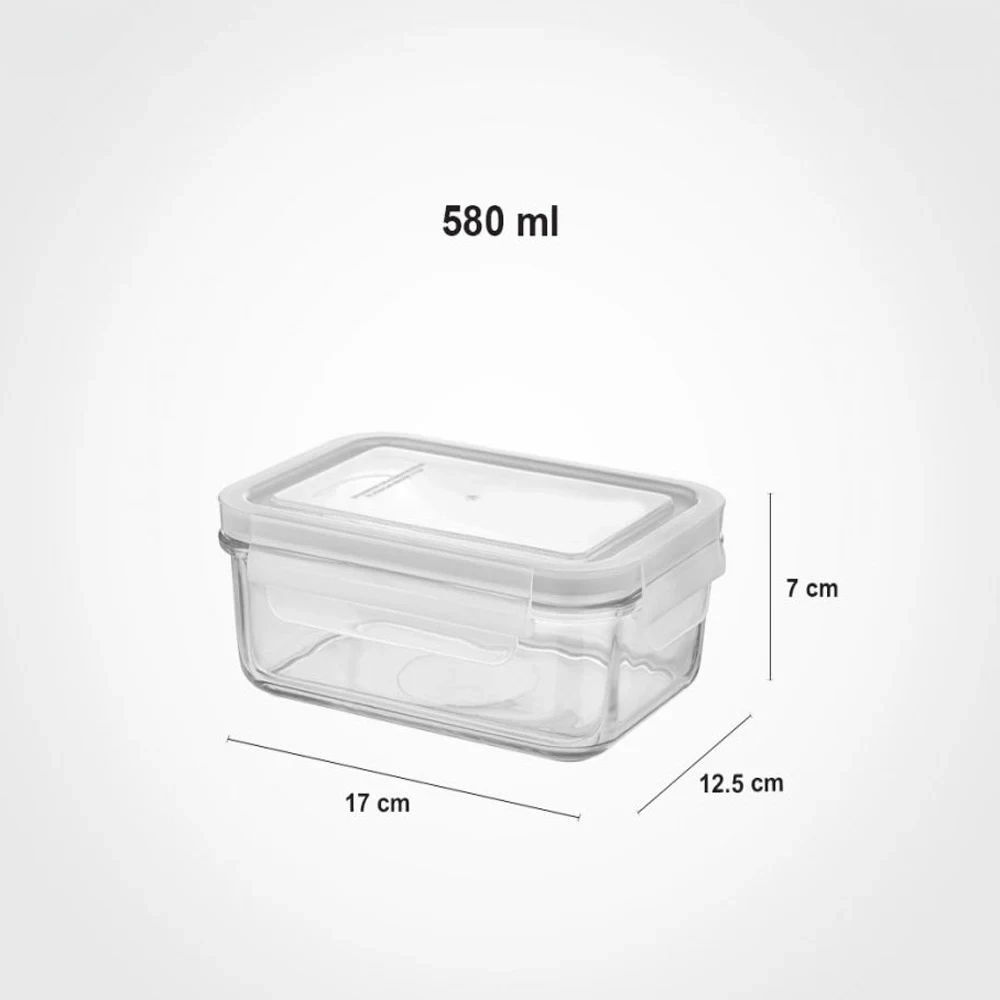ظرف شیشه ای سرو و نگهداری مستطیل دربدار لیمون 580 میلی لیتر