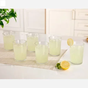 لیوان شیشه ای 6 عددی لیمون مدل شیاردار 350 سی سی